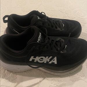 Hoka Black and White Bondi 8 Shoes